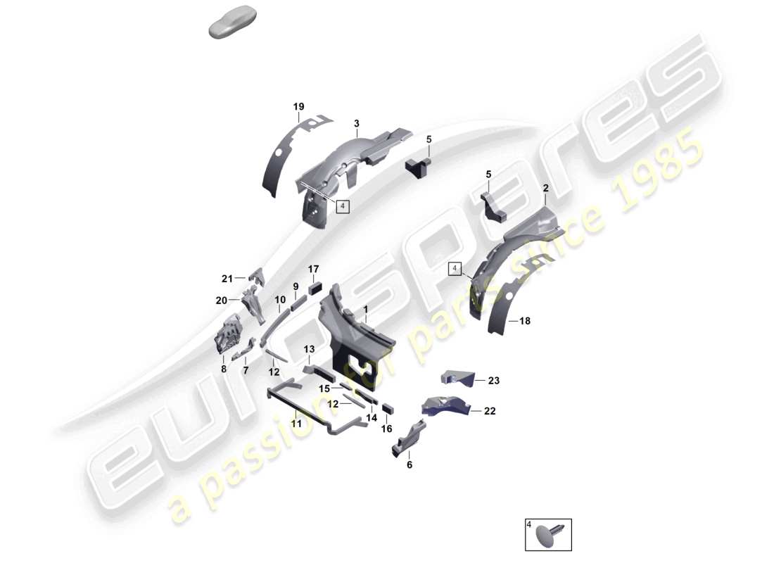 porsche 2025 (992-2 gt3) diagrama de partes del cuerpo de amortiguación del absorbedor de sonido