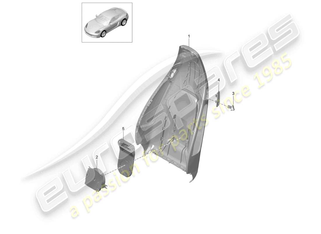 porsche 2023 (718 cayman) diagrama de piezas de accesorios del asiento deportivo con carcasa del respaldo