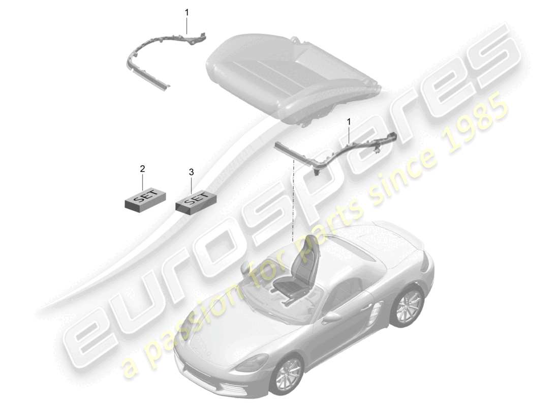 porsche 2024 (718 boxster) acolchado del asiento bastidor asiento deportivo plus juego de reparación reconocimiento de asiento ocupado diagrama de piezas