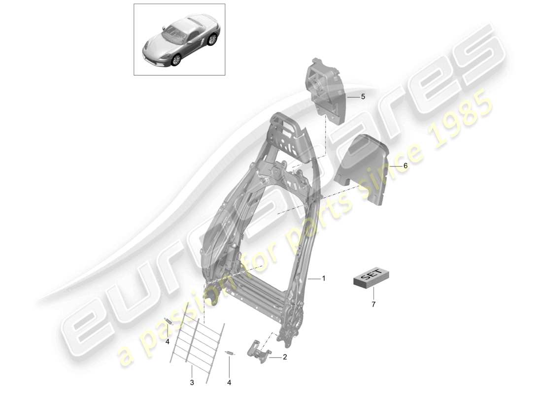 porsche 2024 (718 boxster) marco del respaldo asiento deportivo plus accesorios diagrama de piezas