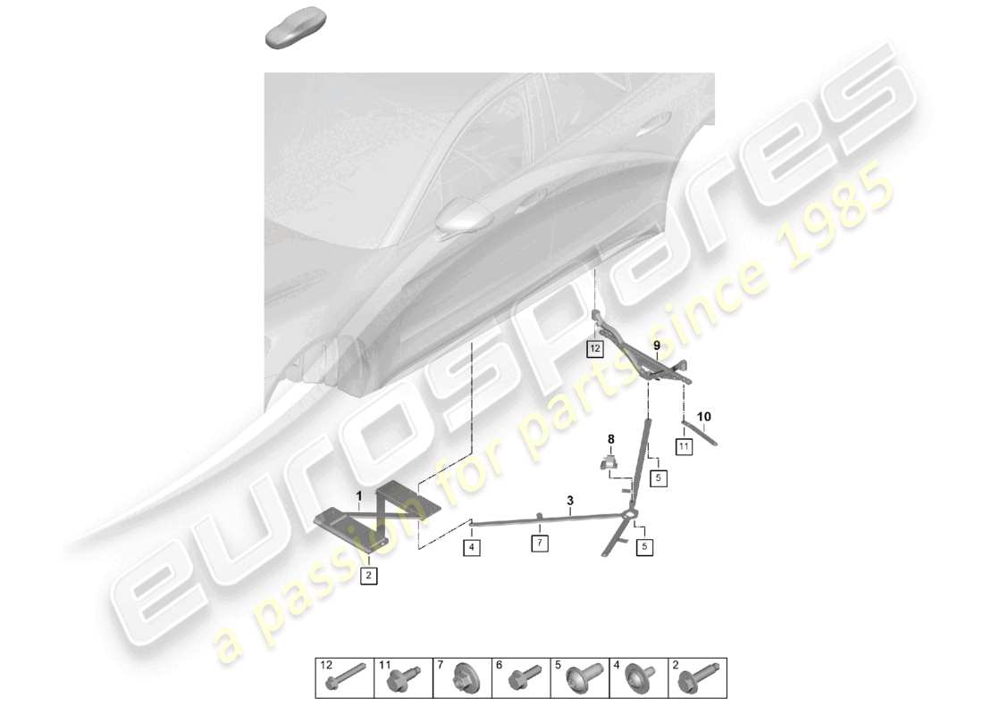 porsche 2025 (panamera 976) diagrama de piezas del extremo trasero del túnel del puntal de la cúpula