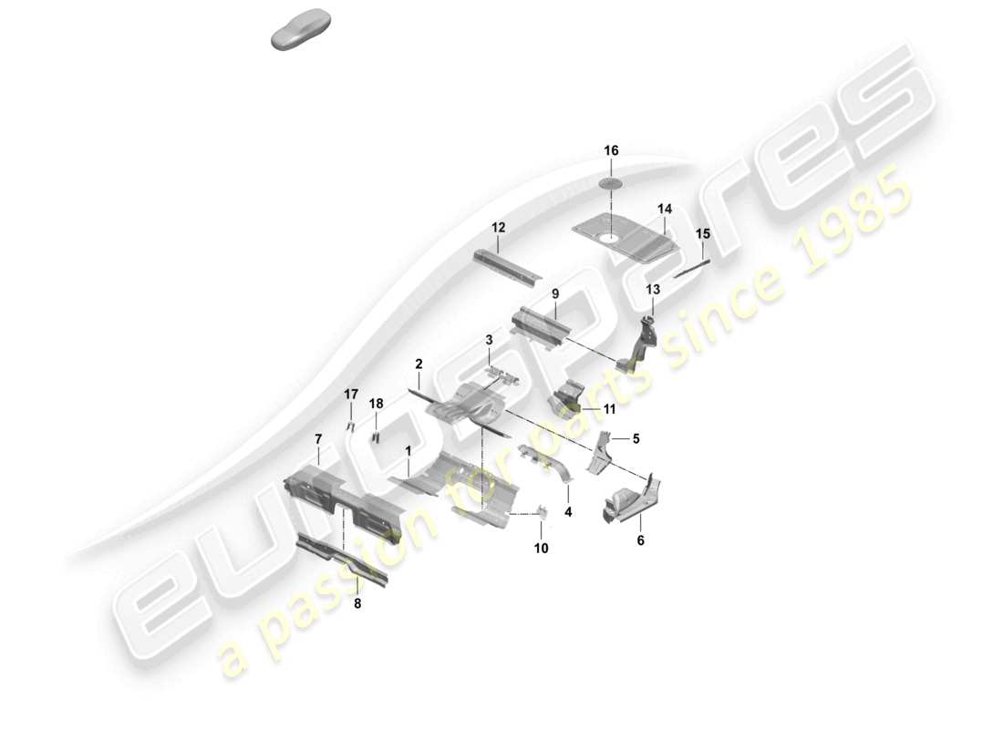 porsche 2025 (taycan 9j1-2) diagrama de piezas del soporte del asiento de la placa inferior trasera del extremo trasero