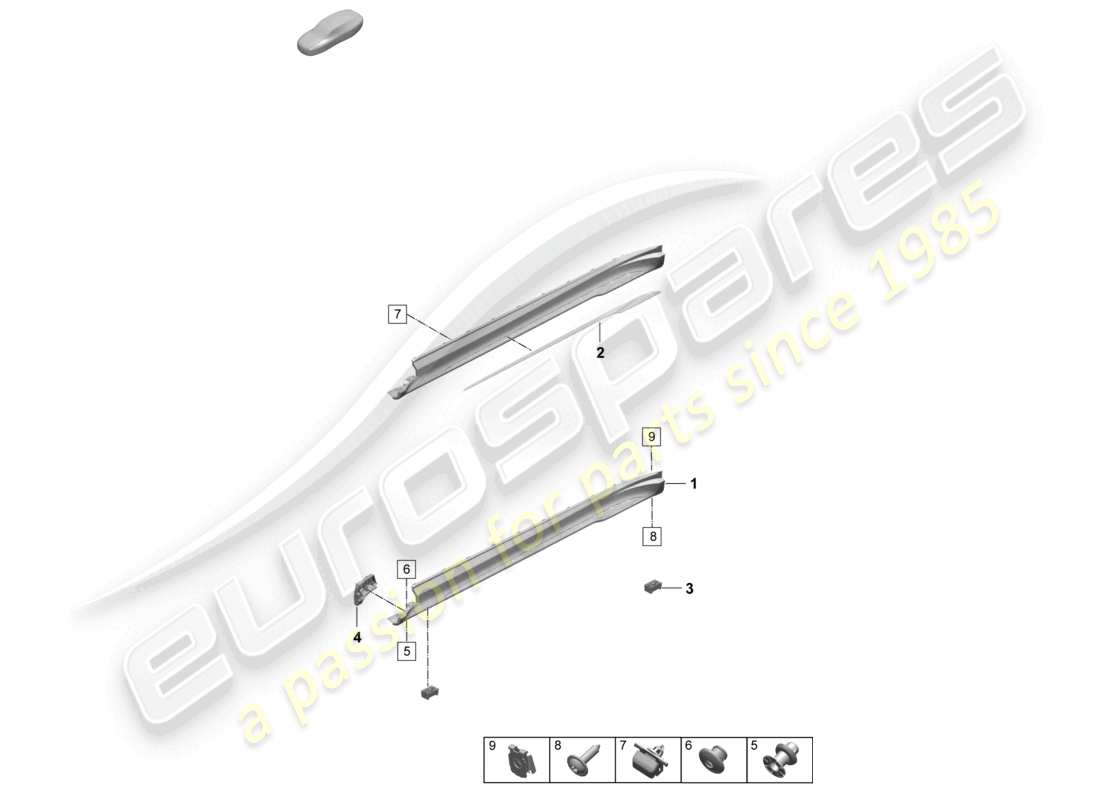 porsche 2026 (taycan 9j1-2) diagrama de piezas de accesorios de moldura de larguero lateral