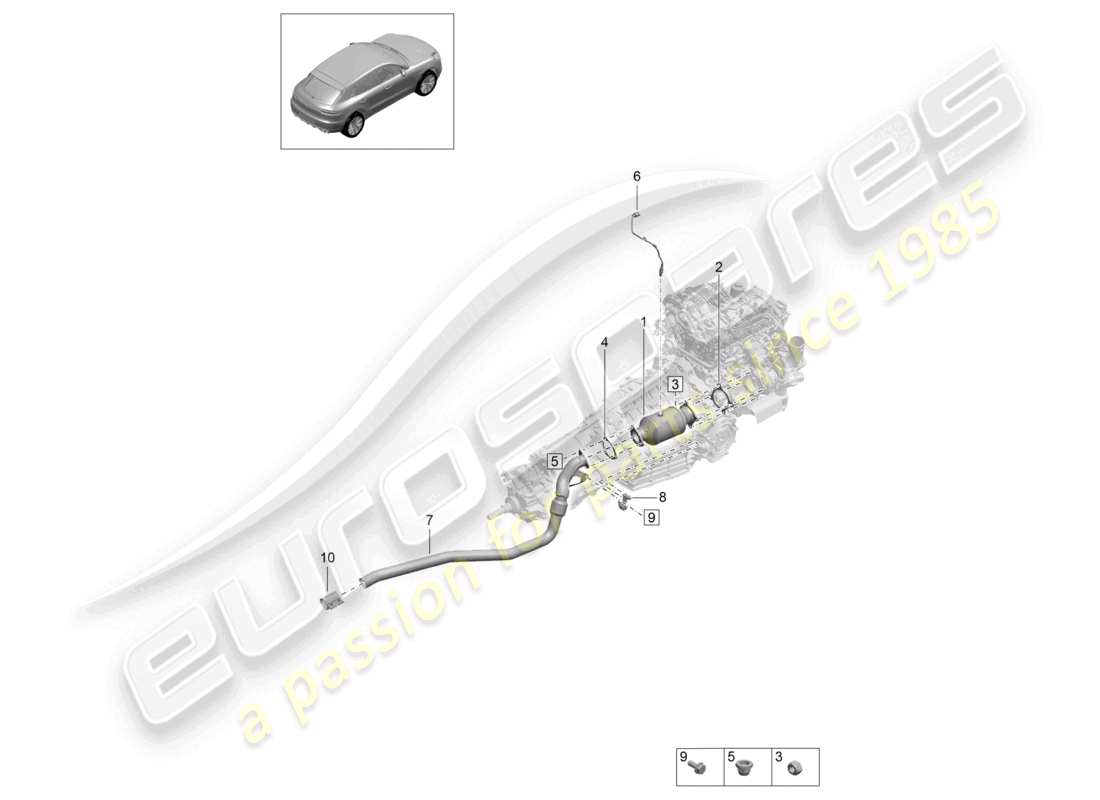 porsche 2021 (macan) convertidor catalítico sonda lambda diagrama de piezas