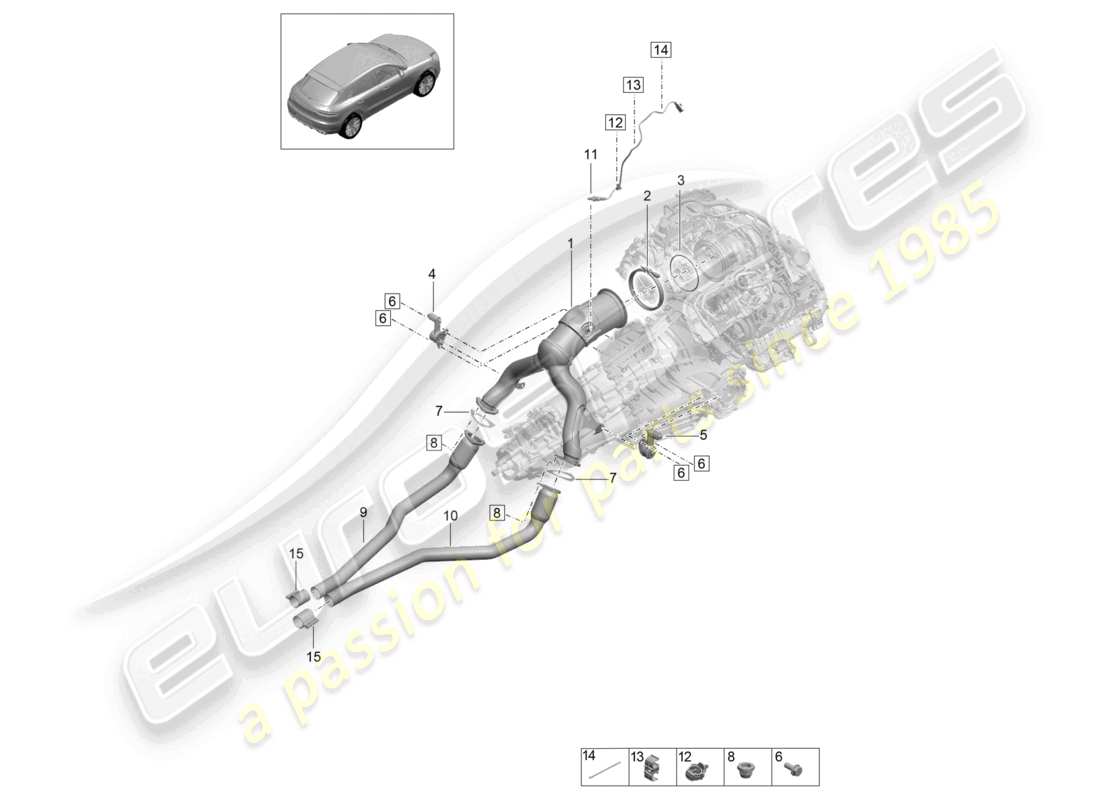 porsche 2021 (macan) convertidor catalítico sonda lambda diagrama de piezas