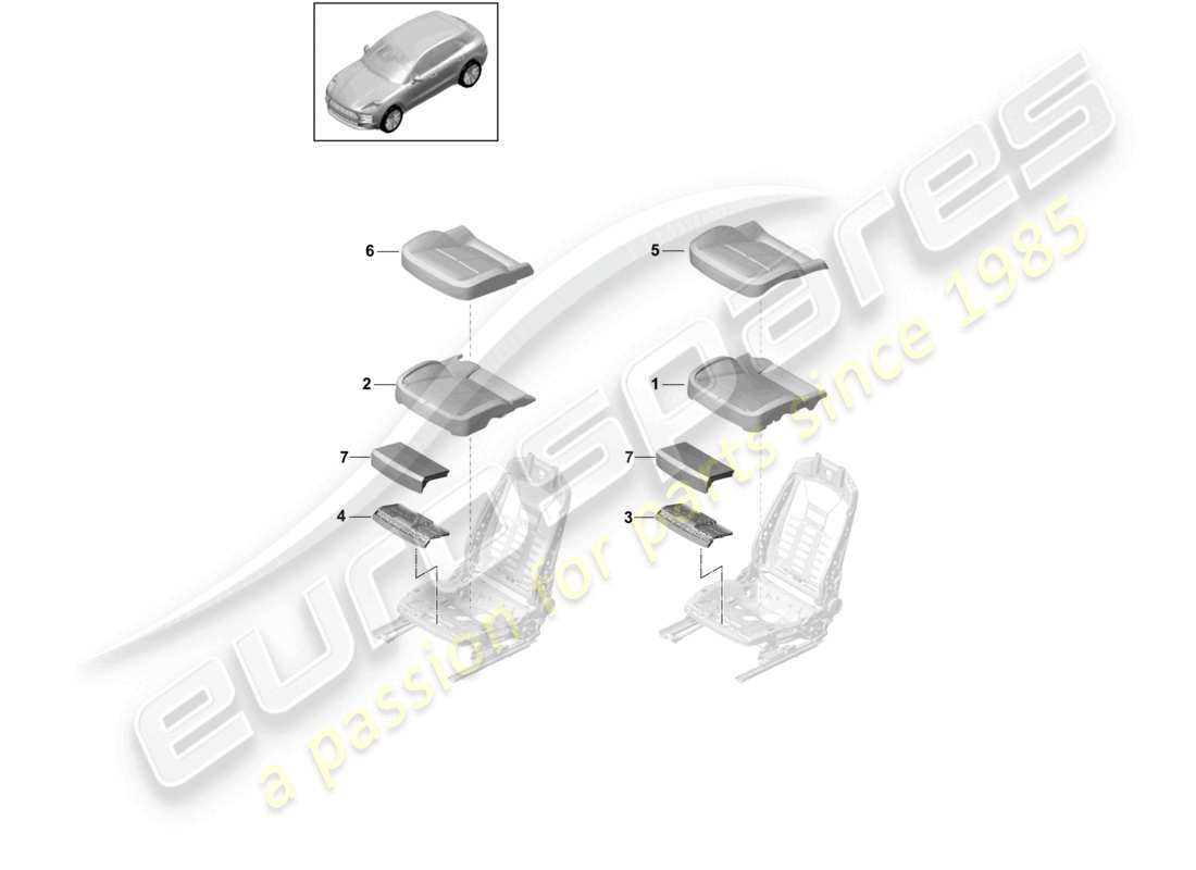 porsche 2021 (macan) fundas de asiento con parte de espuma asiento cómodo diagrama de piezas