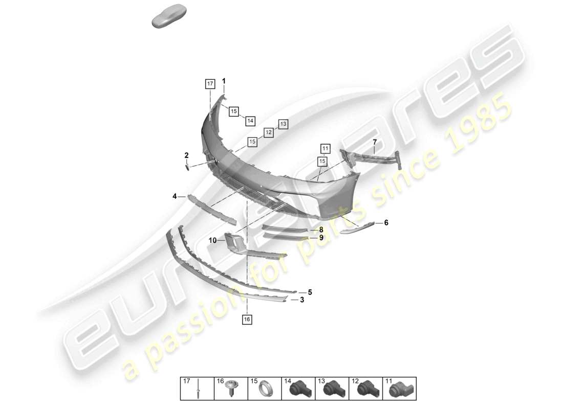 porsche 2024 (992-2) diagrama de piezas del paquete sport design del parachoques delantero