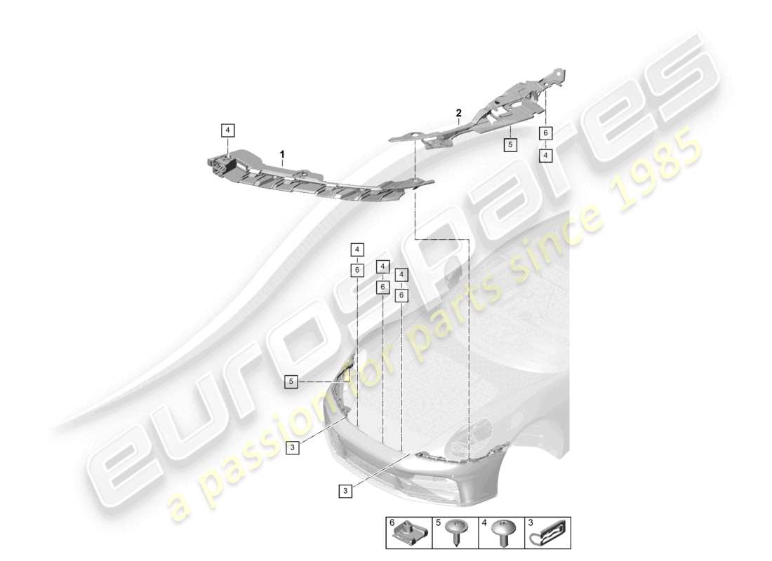 porsche 2024 (992-2) diagrama de piezas de la cubierta del parachoques delantero con sujetadores