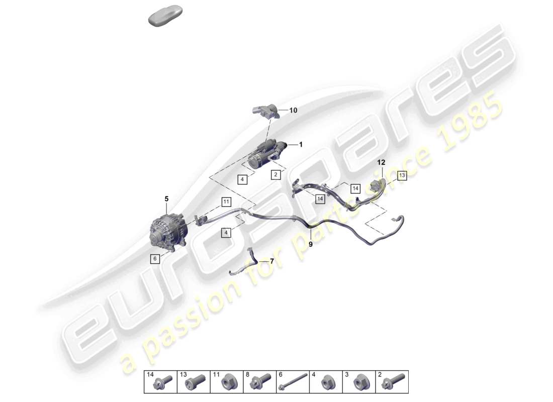 porsche 2024 (992-2) diagrama de piezas del alternador de arranque