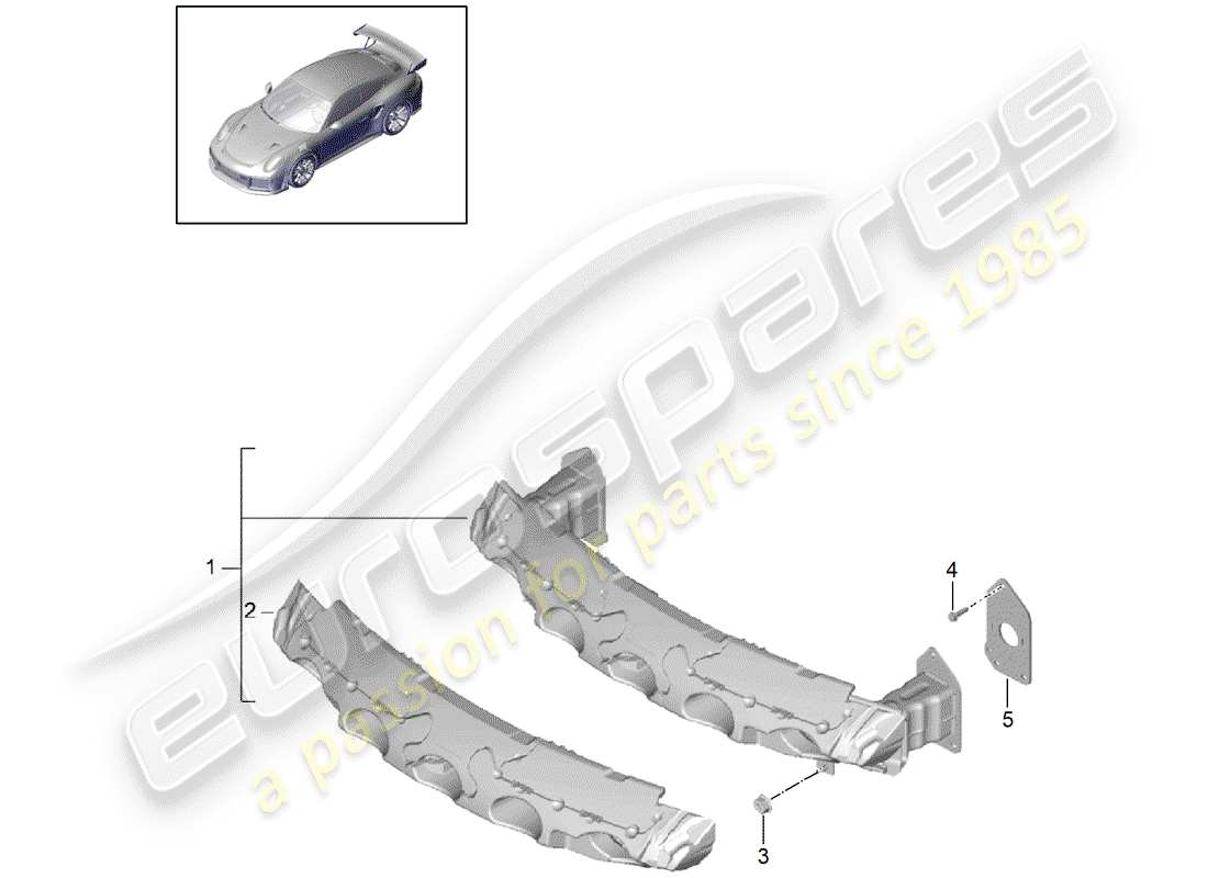 porsche 991 turbo (2018) diagrama de piezas del soporte de parachoques