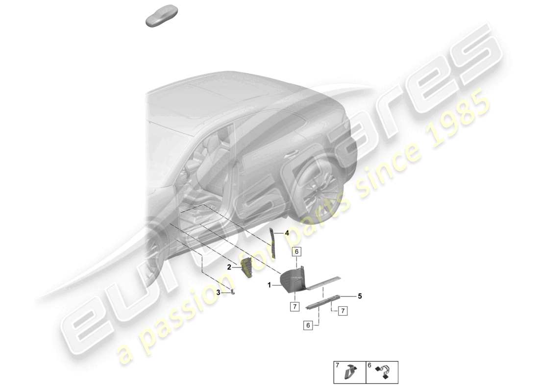 porsche 2025 (macan-e) embellecedor de la banda de rodadura del pilar a delantero accesorios diagrama de piezas