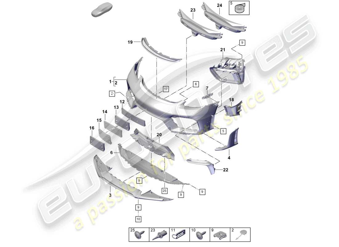porsche 2021 (718 boxster spyder) diagrama de pieza del parachoques delantero