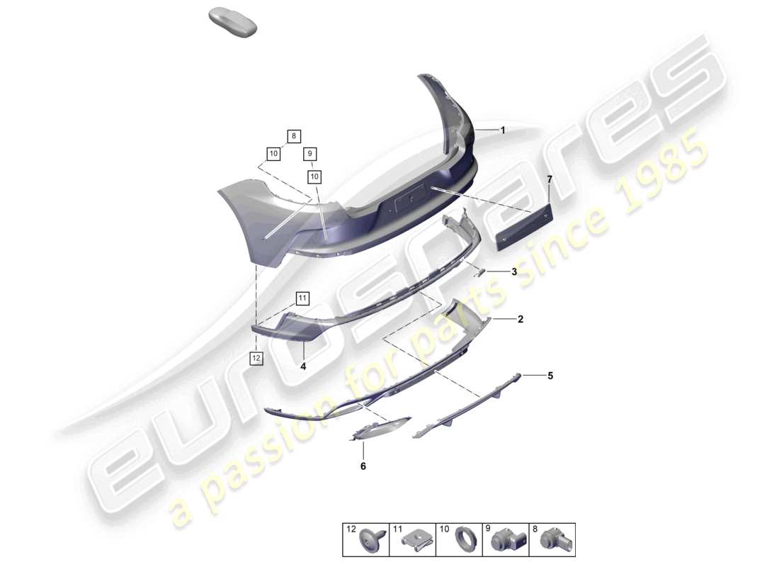 porsche 2026 (panamera 976) diagrama de pieza del parachoques trasero