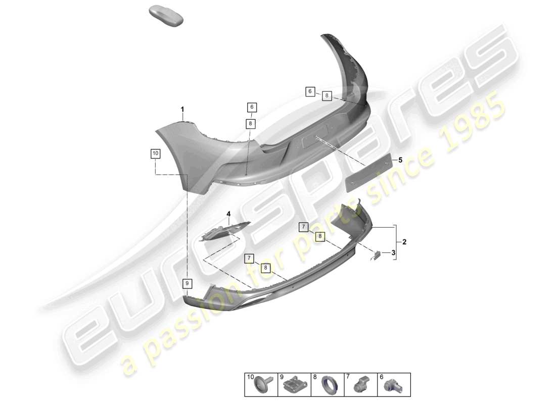 porsche 2026 (panamera 976) diagrama de pieza del parachoques trasero