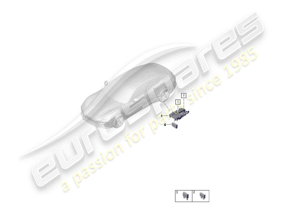 porsche 2026 (panamera 976) diagrama de piezas del fusible plano trasero de la caja de fusibles