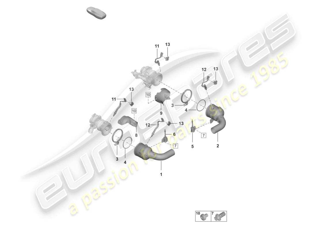porsche 2024 (992-2) diagrama de piezas de fijaciones y sensores del convertidor catalítico