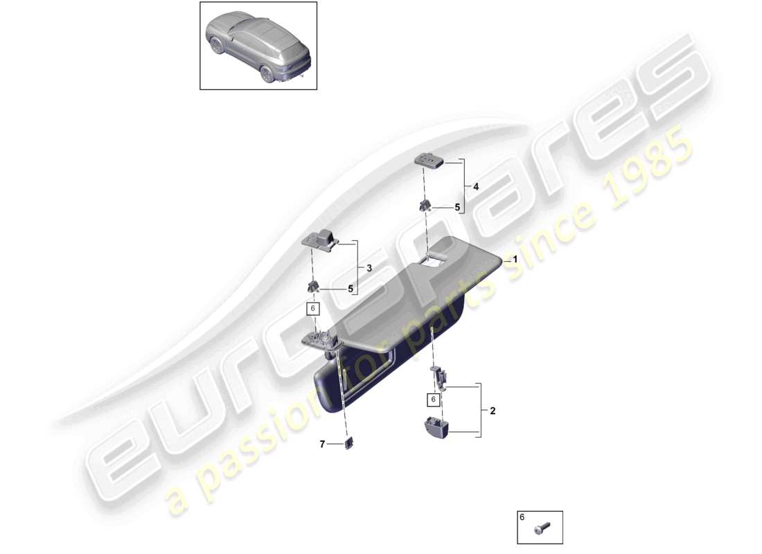 porsche 2024 (cayenne e3 9ya/9yb) sun vizors diagrama de piezas