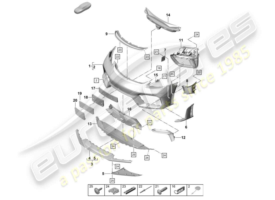 porsche 2026 (718 cayman gt4) diagrama de piezas del parachoques delantero gt4 rs