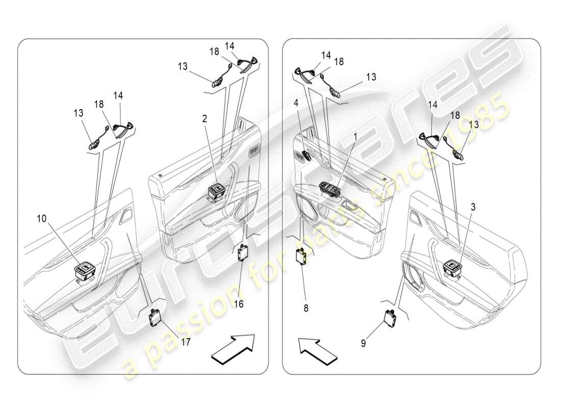 maserati ghibli (2019) dispositivos de puerta diagrama de piezas