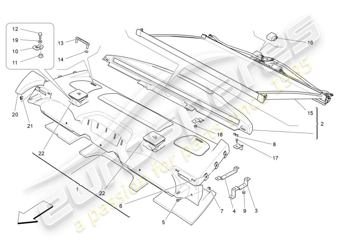 maserati quattroporte (2018) diagrama de piezas del estante trasero para paquetes