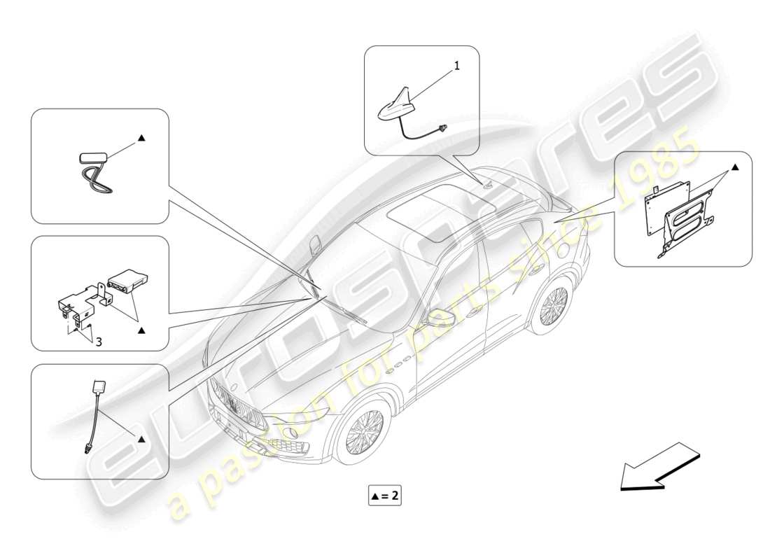 maserati levante modena s (2022) sistema de recepción y conexión diagrama de piezas