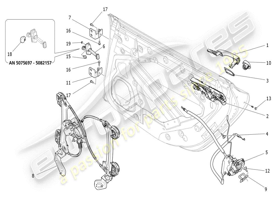 maserati ghibli (2019) puertas traseras: mecanismos diagrama de piezas