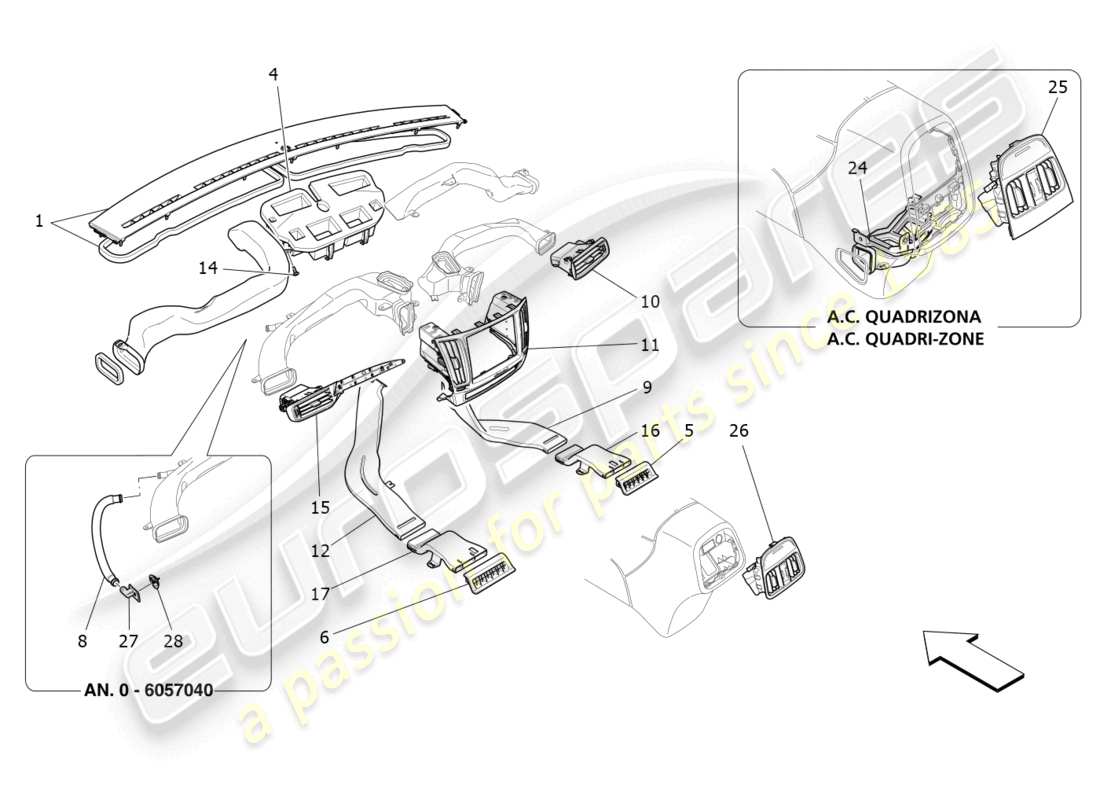 maserati levante tributo (2021) unidad de aire acondicionado: difusión diagrama de piezas