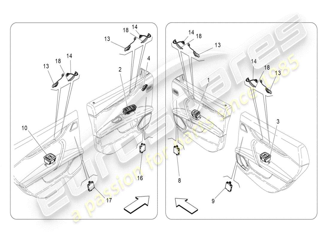 maserati ghibli (2019) dispositivos de puerta diagrama de piezas