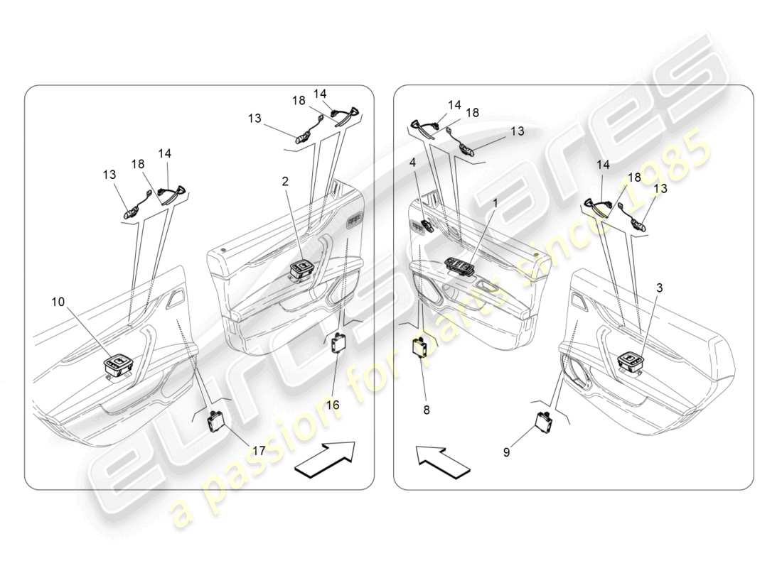 maserati ghibli fragment (2022) dispositivos de puerta diagrama de piezas