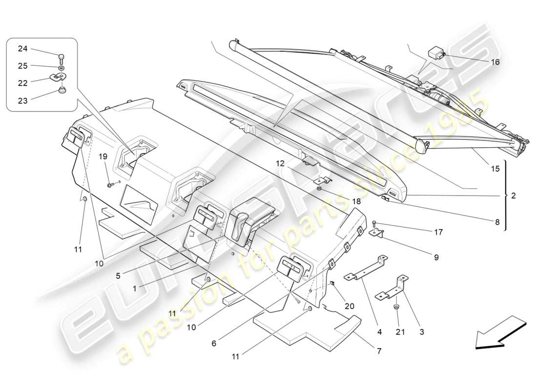 maserati quattroporte (2018) diagrama de piezas del estante trasero para paquetes