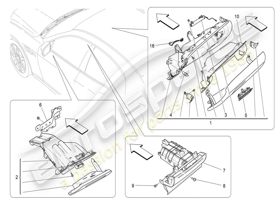 maserati ghibli (2019) guanteras diagrama de piezas