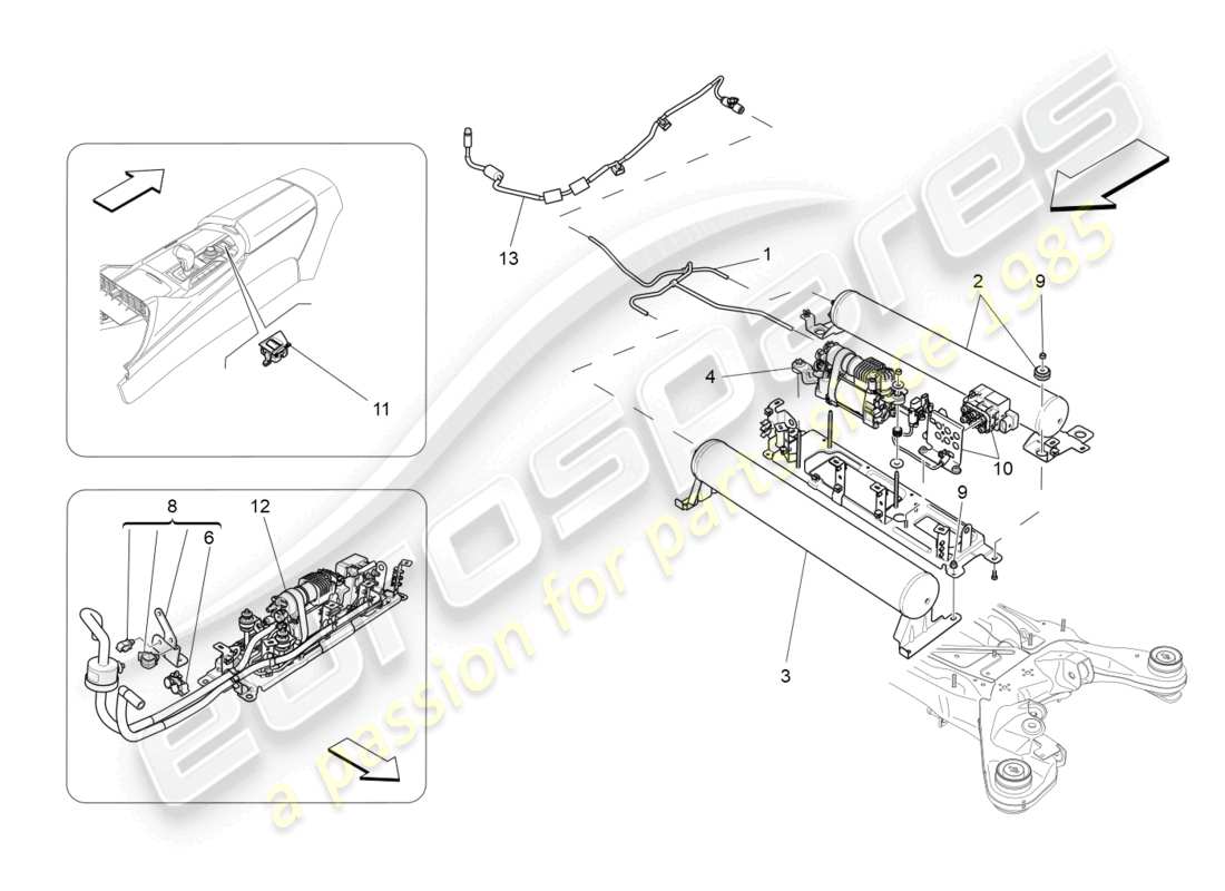 maserati levante gts (2020) sistema de suspensión neumática diagrama de piezas