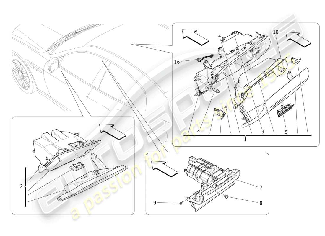 maserati ghibli fragment (2022) diagrama de piezas de las guanteras