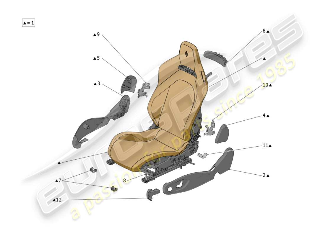 maserati mc20 (2023) asientos: paneles acabados diagrama de piezas