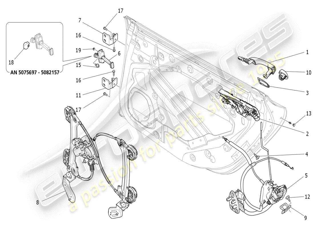 maserati ghibli (2020) puertas traseras: mecanismos diagrama de piezas