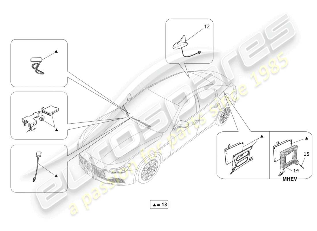 maserati ghibli fragment (2022) diagrama de piezas del sistema de recepción y conexión