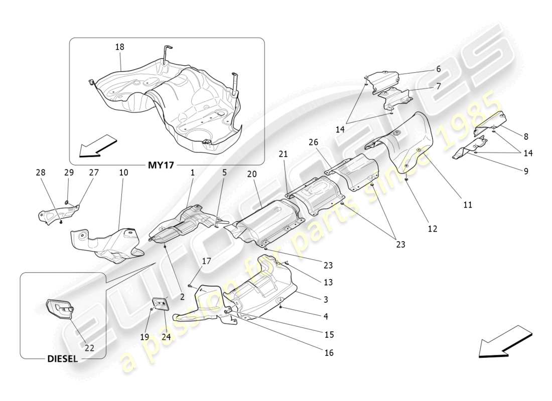 maserati quattroporte (2018) paneles aislantes térmicos diagrama de piezas