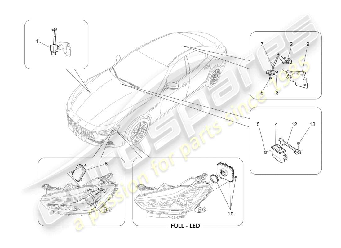 maserati ghibli fragment (2022) diagrama de piezas de control del sistema de iluminación