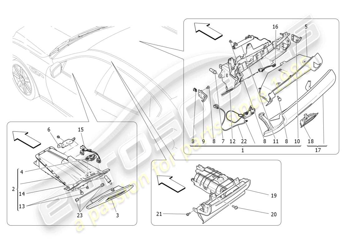 maserati quattroporte (2018) diagrama de piezas de las guanteras