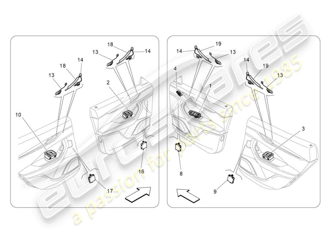 maserati levante (2020) dispositivos de puerta diagrama de piezas