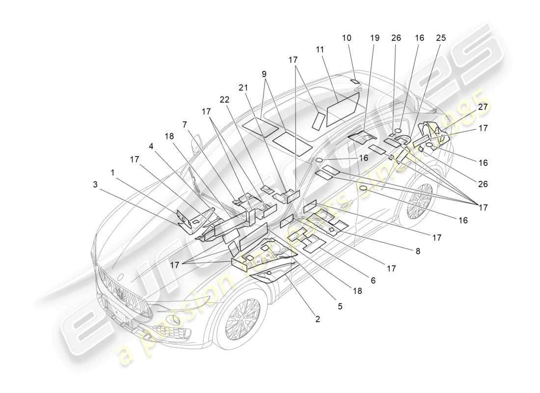 maserati levante trofeo (2020) paneles insonorizadores en el interior del vehículo diagrama de piezas