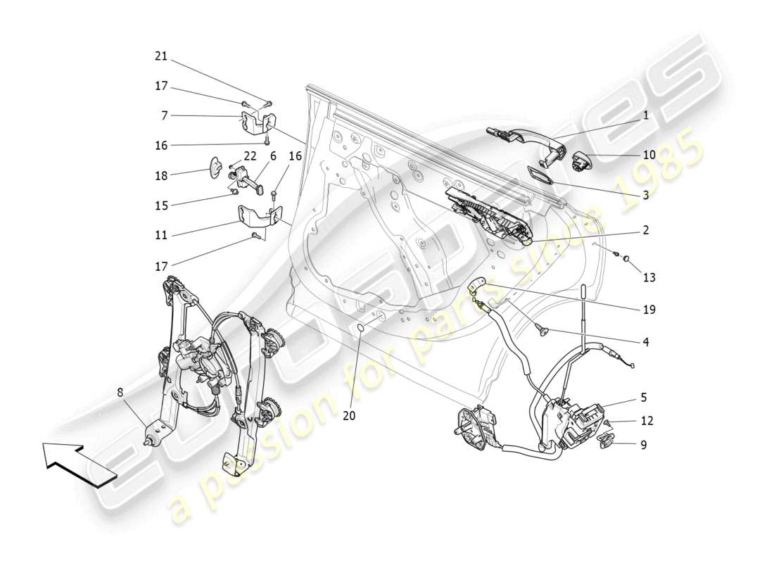 maserati levante modena s (2022) puertas traseras: mecanismos diagrama de piezas