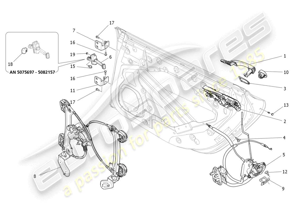 maserati ghibli fragment (2022) puertas traseras: diagrama de piezas de mecanismos