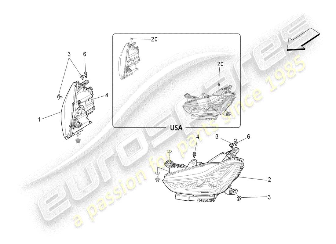 maserati ghibli (2019) grupos de faros diagrama de piezas