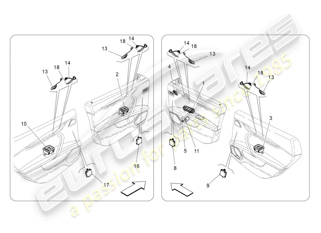maserati ghibli (2014) diagrama de piezas de dispositivos de puerta