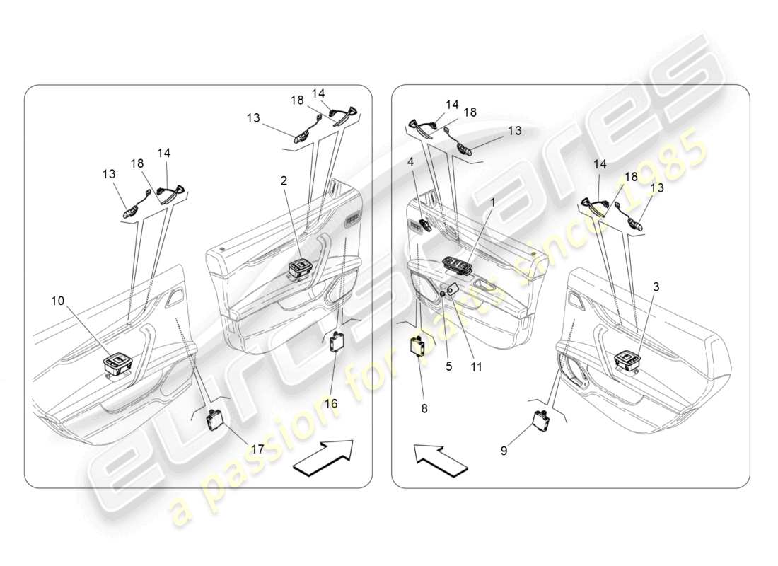 maserati ghibli (2014) dispositivos de puerta diagrama de piezas