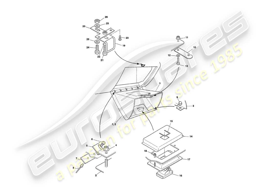 aston martin v8 coupe (2000) diagrama de piezas de fascia y molduras