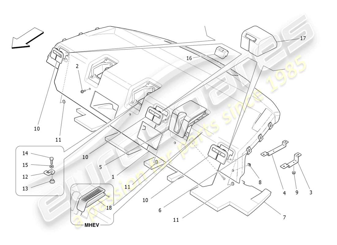 maserati ghibli (2017) diagrama de piezas del estante trasero para paquetes