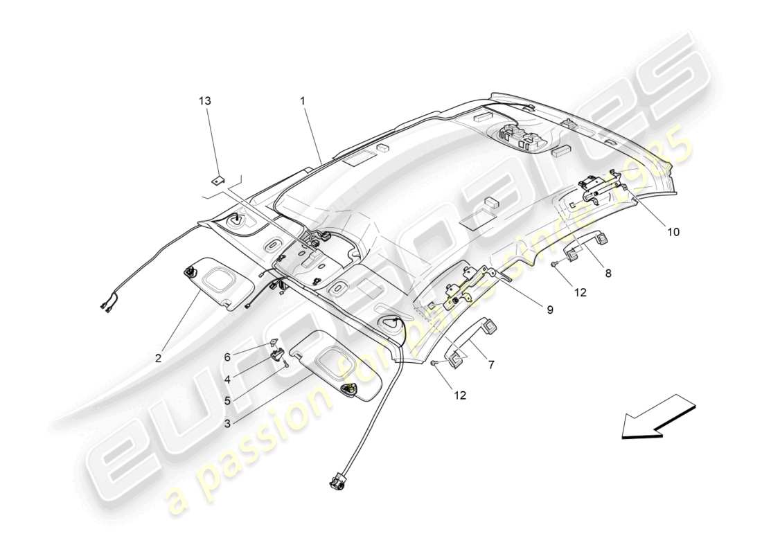 maserati ghibli (2017) diagrama de piezas de techo y parasoles