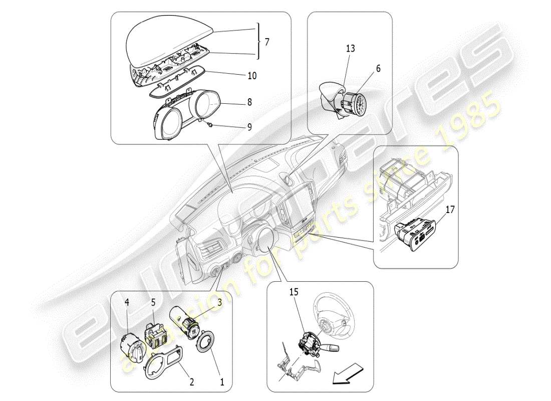 maserati ghibli (2019) dispositivos del tablero diagrama de piezas